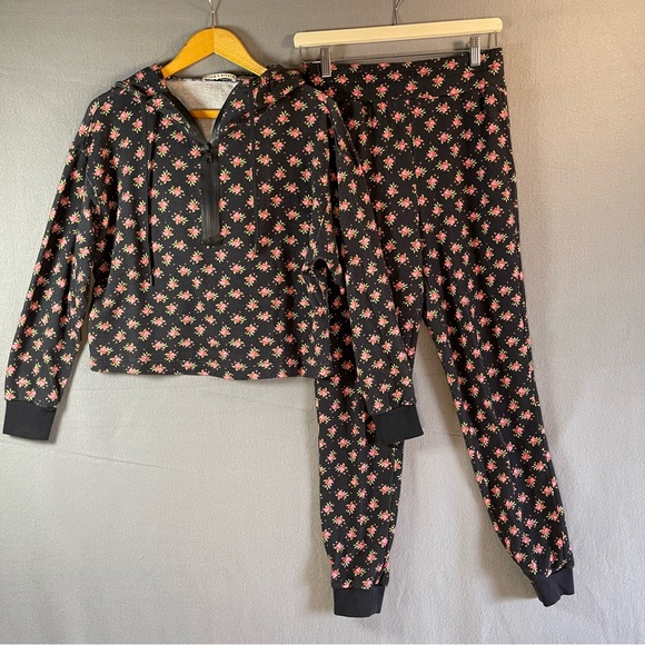 Alice + Olivia Floral Hoodie S & Jogger Pants XS Matching Set Athleisure Lounge - Picture 1 of 16